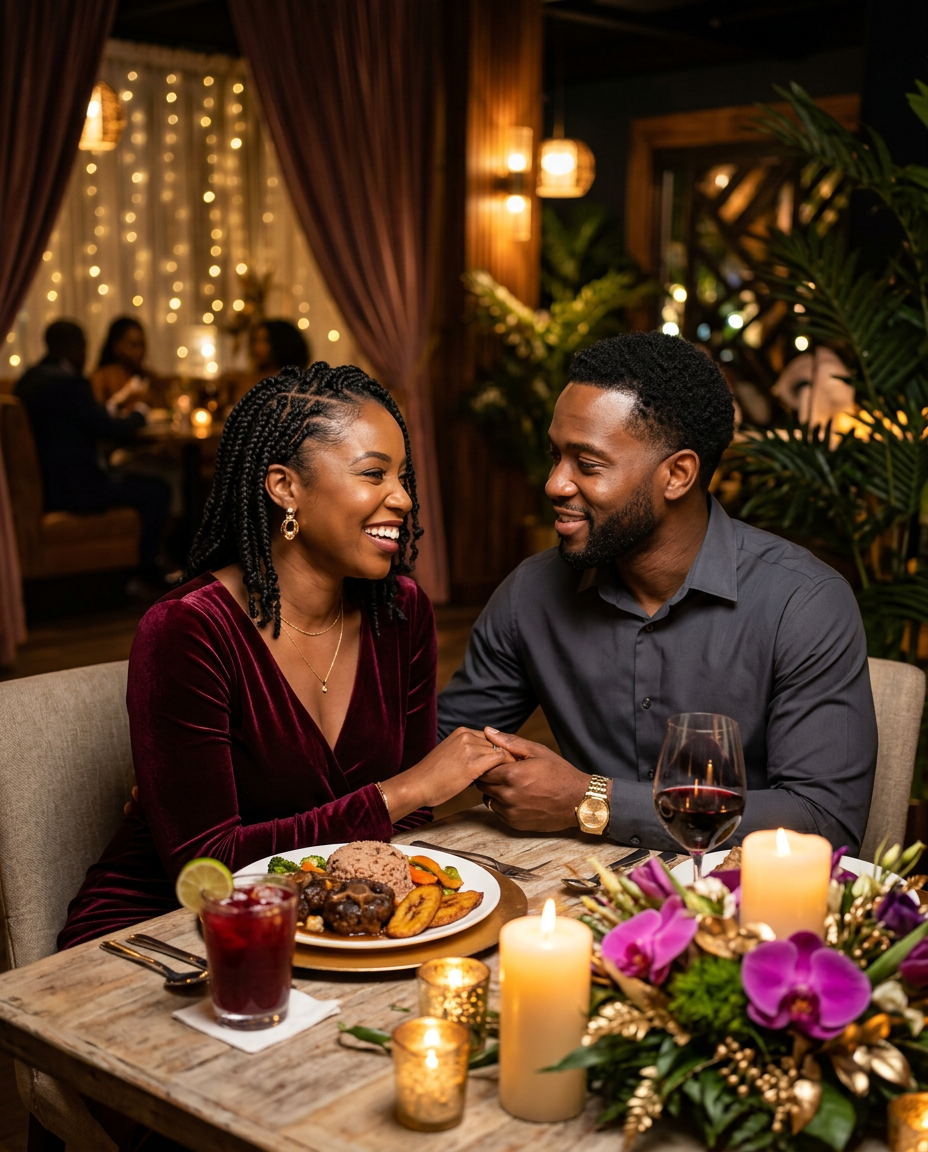 Candlelit anniversary table with sorrel punch and braised oxtail